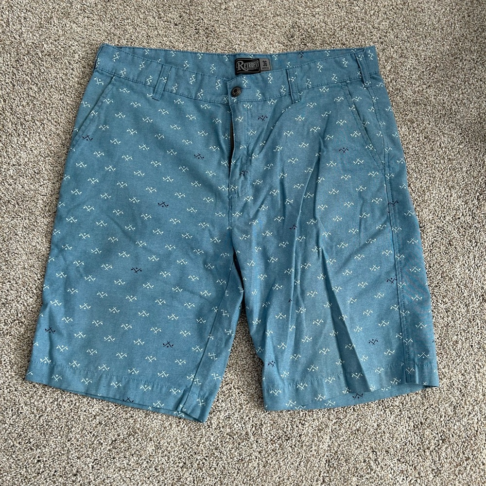 Retrofit printed shorts men’s casual blue white pattern size 36 waist large